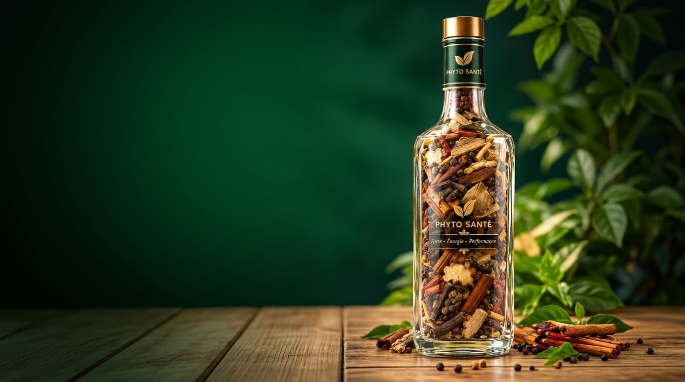 Tonique Naturel Phyto Santé - Bouteille et plantes