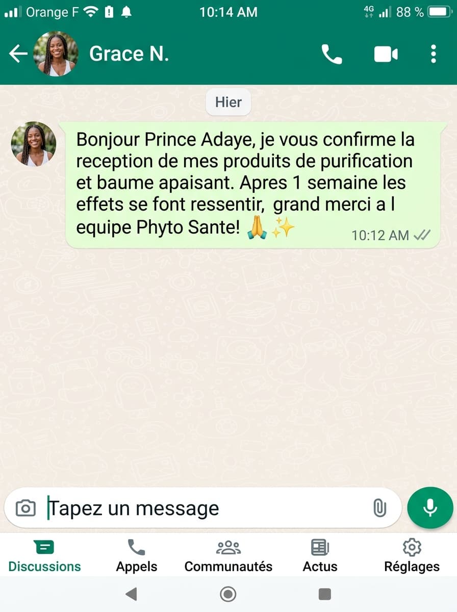 Capture WhatsApp de Madame Grace N.